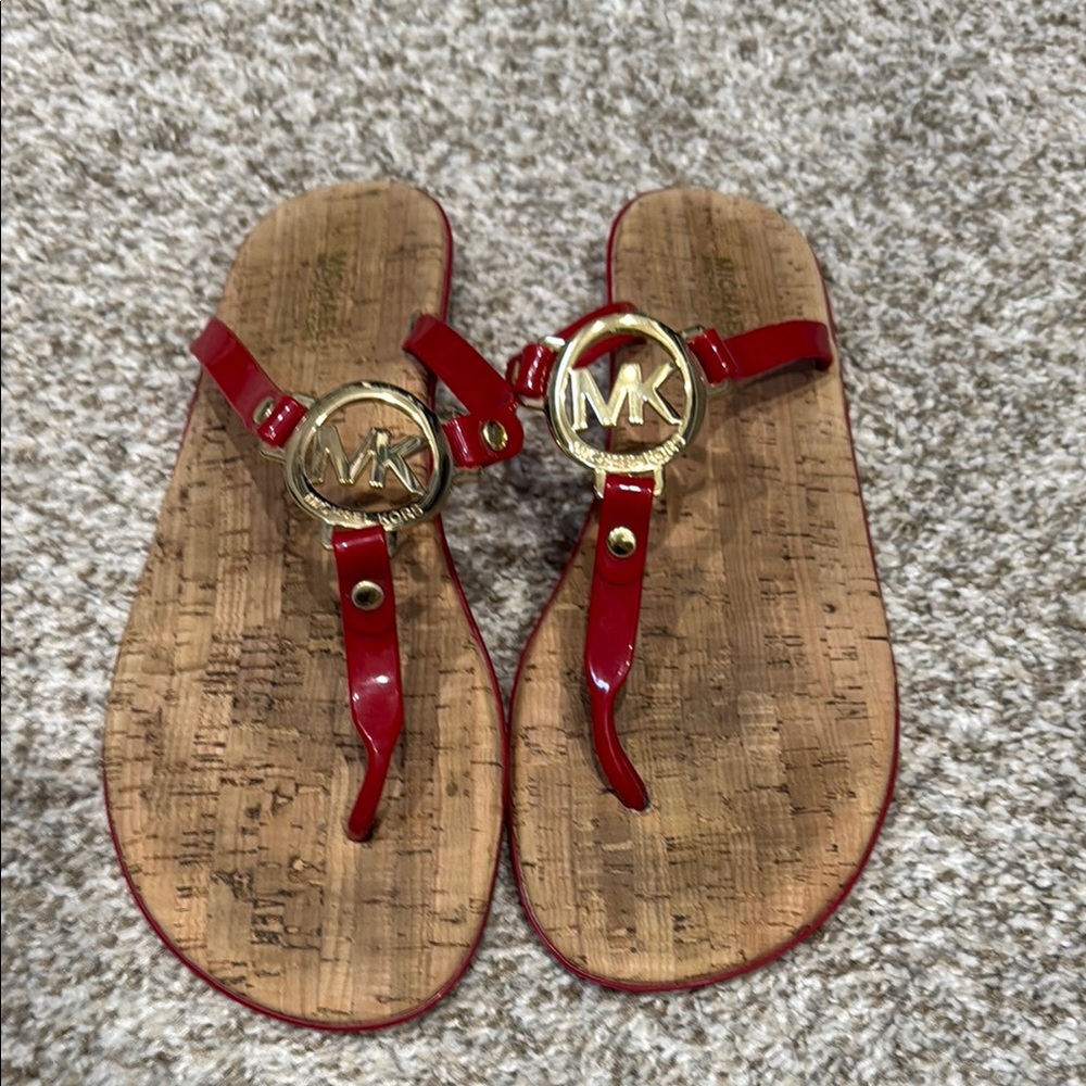 Michael Kors Red Sandals with Gold Accents